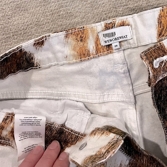 WeWoreWhat Cowhide Stiletto Slit Jeans Brown White Size 29 High Rise Horse Girl - Picture 7 of 7